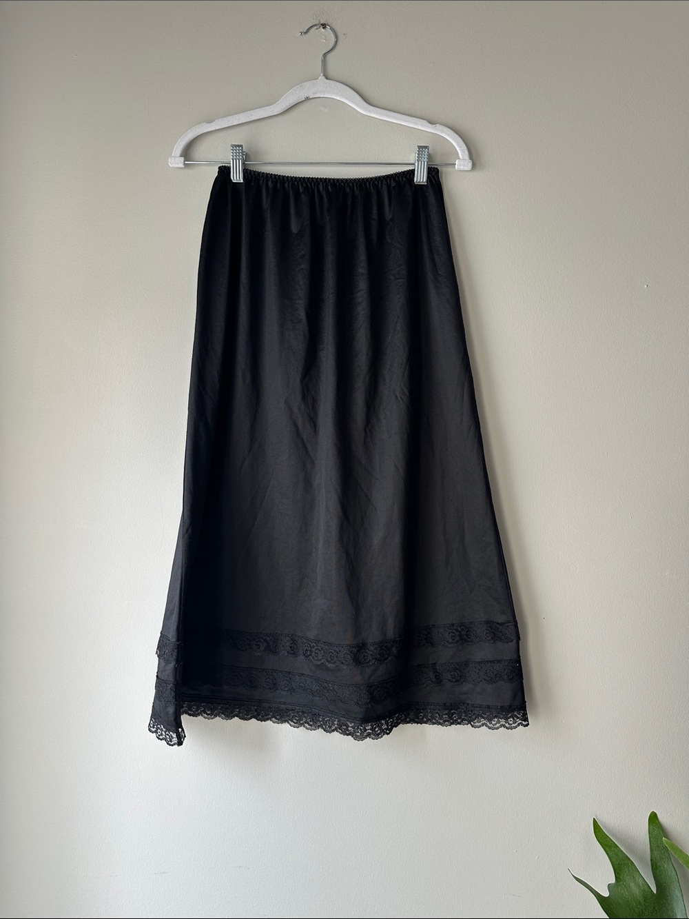 Vintage Black Satin Lace Hemmed Slip